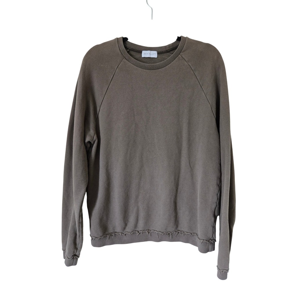 John Elliott Mens M Raglan Crewneck Sweatshirt Brown Frayed Hem Size 2 Medium